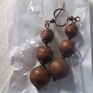 Elegant Brown Wooden Beaded Earrings